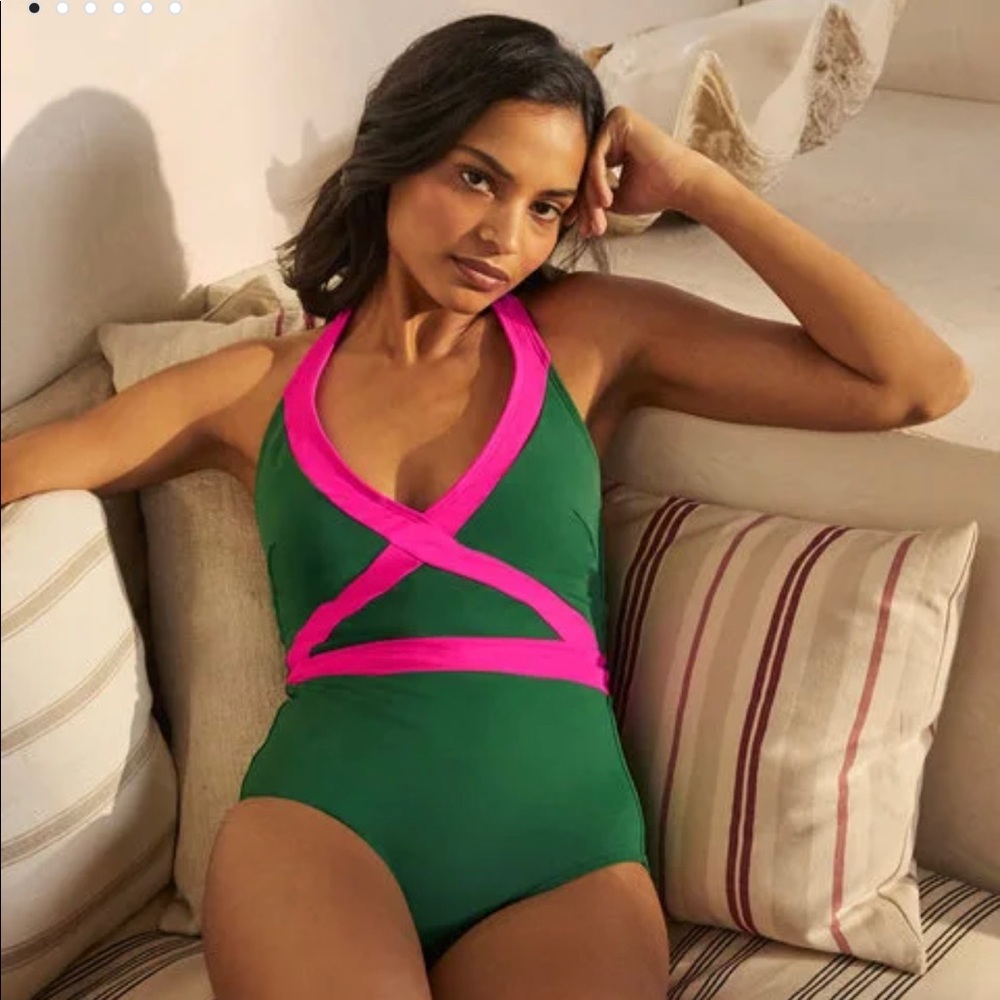 Boden Kefalonia Halterneck Swimsuit Verde Colorblock